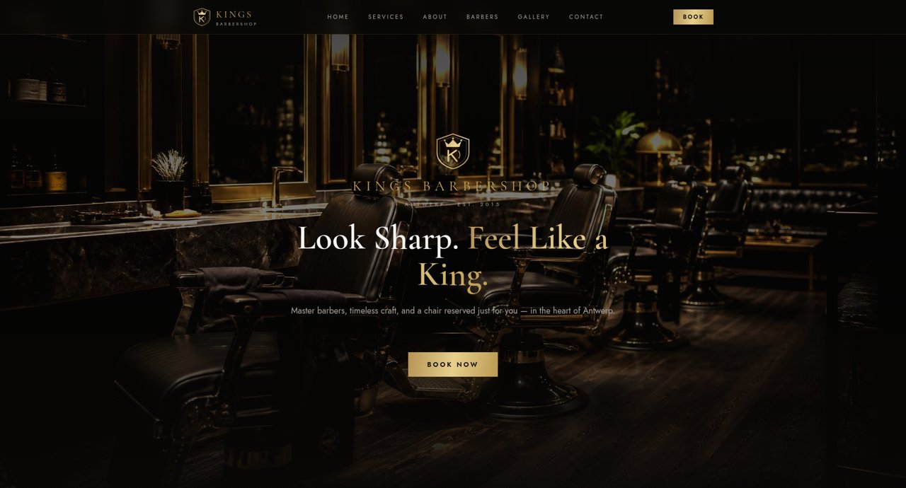 Kings Barbershop website homepage designed by Prime Pixel